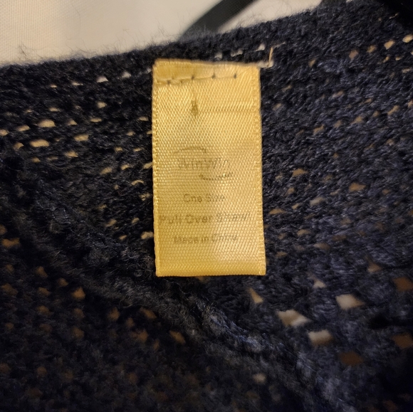 Poncho Tasseled Knit Navy So Cute - Picture 4 of 6